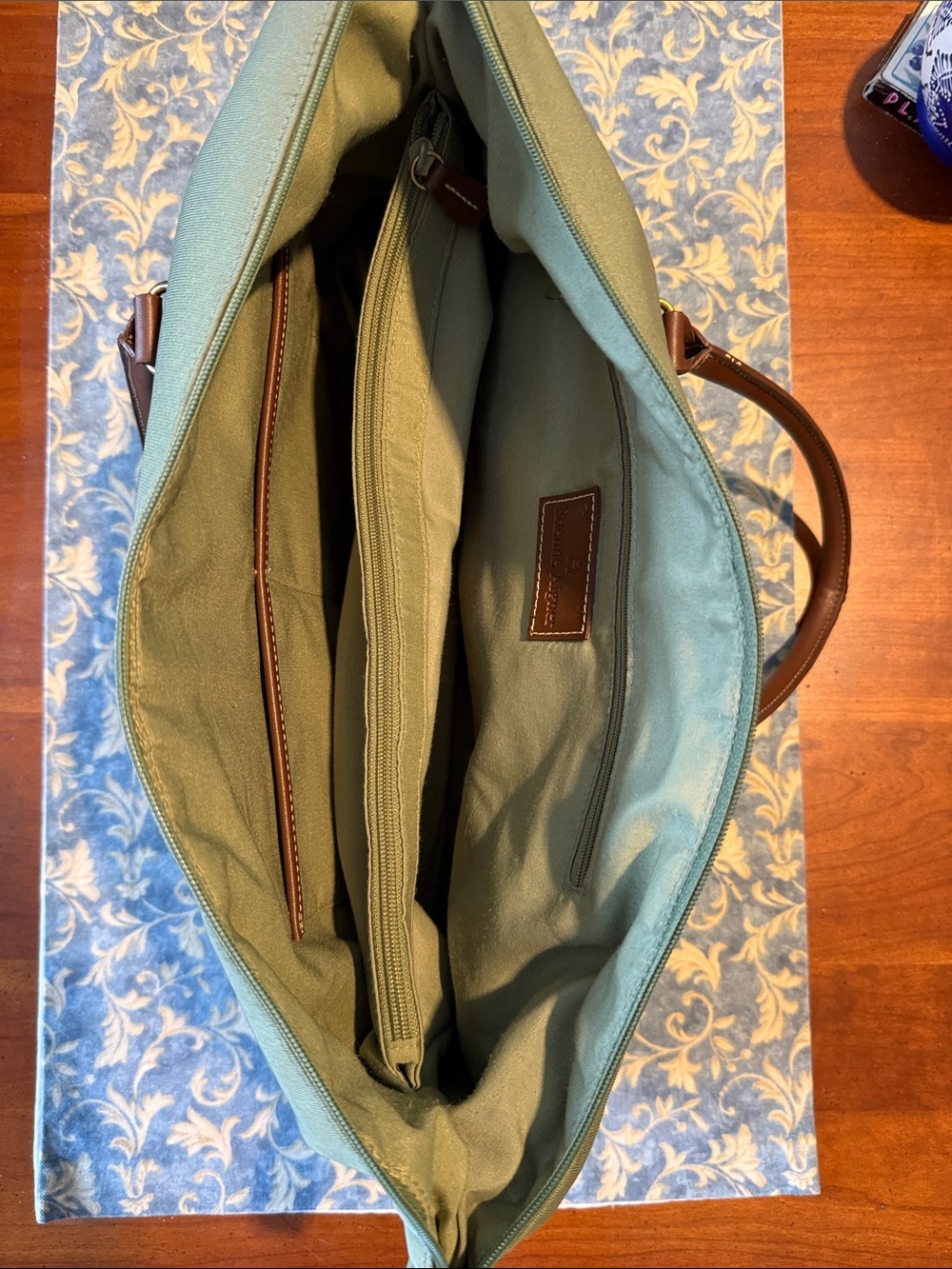 Etienne Aigner Olive Green Canvas Weekender Bag with Brown Trim - vintage - Picture 7 of 9